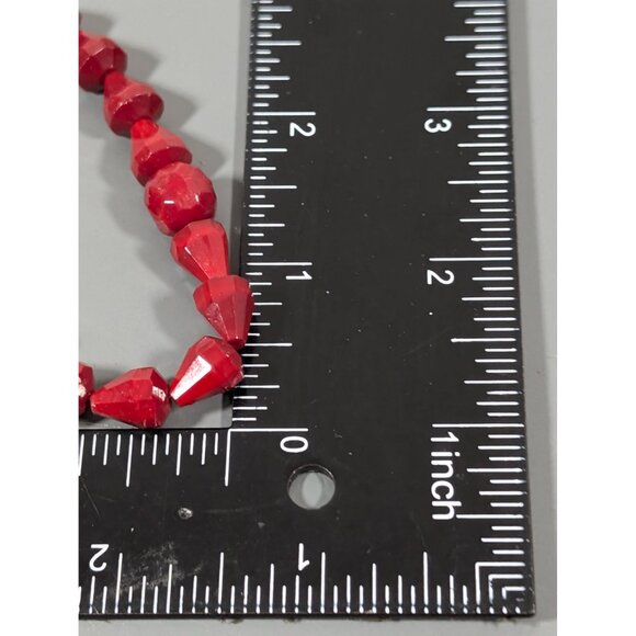 Vintage Red Faceted Glass Teardrop Beaded Strand Necklace 22" MCM - Picture 8 of 8